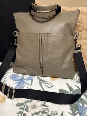 Coach Grey Leather Messenger Bag with Black Strap